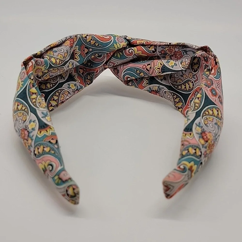 J. CREW Liberty Fabric Knot‎  Headband Paisley Floral Blue Coral Yellow Cotton